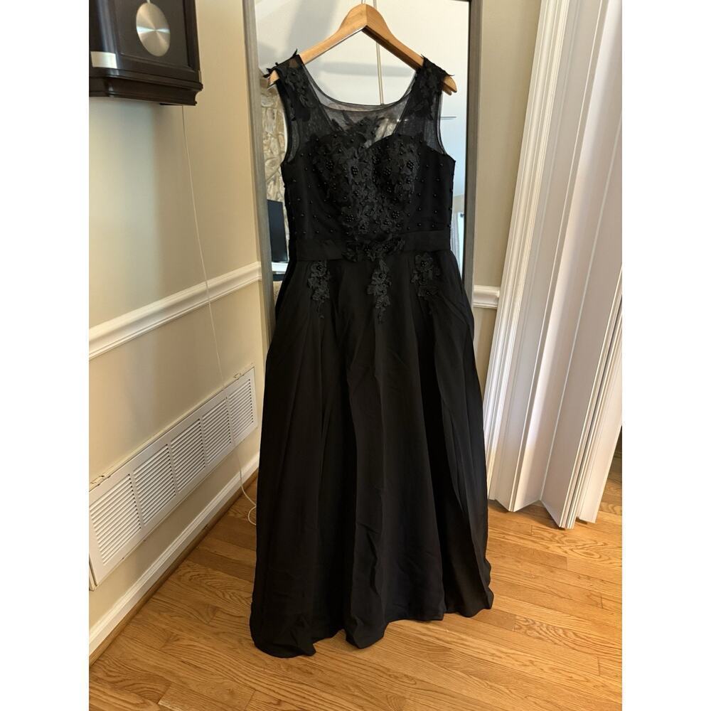 Grace Karin Black Long Gown Beaded Embroidered Floral Dress Size 12 - Picture 4 of 11